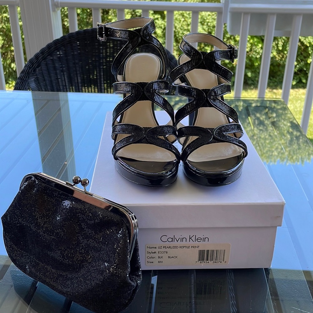 Calvin Klein Liz Pearlized Reptile Print Strappy Heel